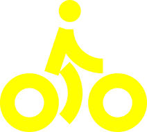 Gelbes Icon mit stilisiertem Fahrrad und Fahrerin oder Fahrer.